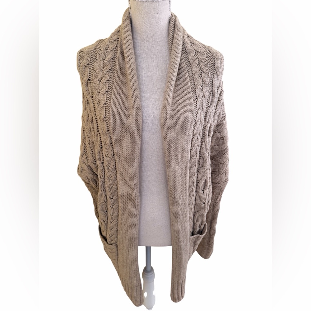 Vince Beige Cable Knit Open Front Kimono Sleeve Cardigan XS